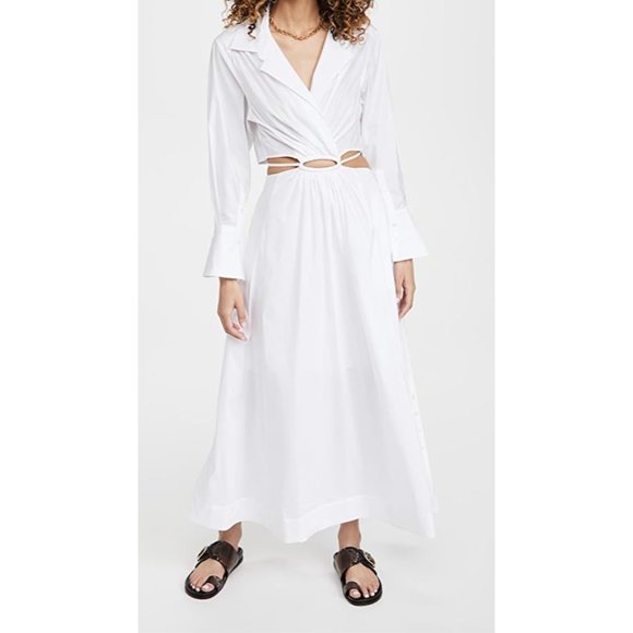 JONATHAN SIMKHAI Alex Pleated Cut Out Dress in White Medium New Nwt Shirtdress - Picture 9 of 15